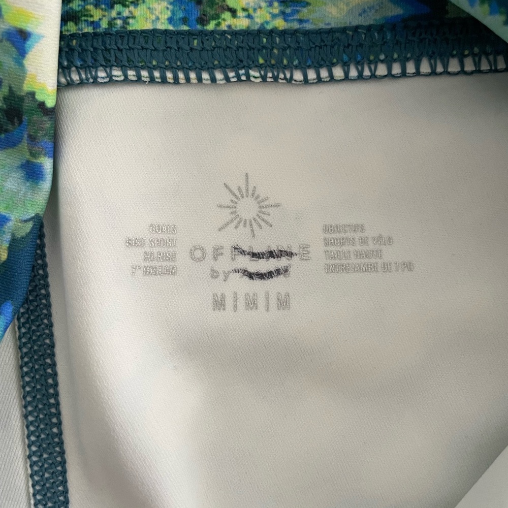 OFFLINE Aerie Blue Green Floral 3D Trippy blurry Activewear Set Bra Biker Shorts - Picture 6 of 16